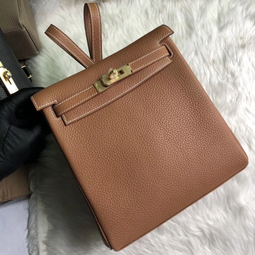 에르메* 켈리 아도 백팩 골드 브라운 금장