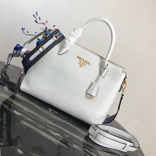  2020 leather tote shoulder bag,31cm - 프라* 2020 여성용 레더 토트 숄더백 ,1ba157-1,31cm,화이트