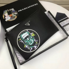  2020 leather mens clutch bag ,28cm - 프라* 2020 레더 남성용 클러치백 2nh005-8,28cm,블랙