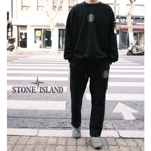 stone islan＊스톤아일랜＊ x 슈프* 리플렉티브 절개 오버핏 쭈리 맨투맨 세미오버핏