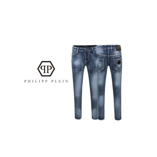 philipp plein 필립플레인 해골 가죽 패치 워싱 청바지