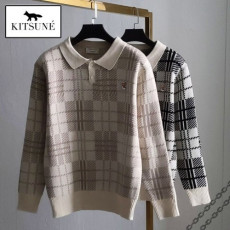 maison kitsun* 메종키츠* 폭스헤드 체크 카라 니트