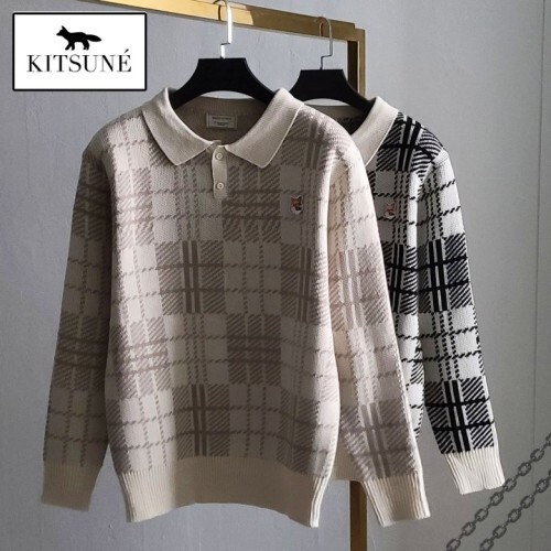 maison kitsun* 메종키츠* 폭스헤드 체크 카라 니트