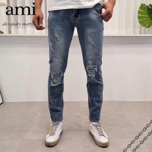 ami 아미 블랙하트패치 연청 청바지