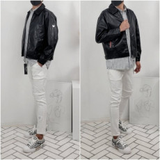  프라* 크랙 레더 자켓 블루종