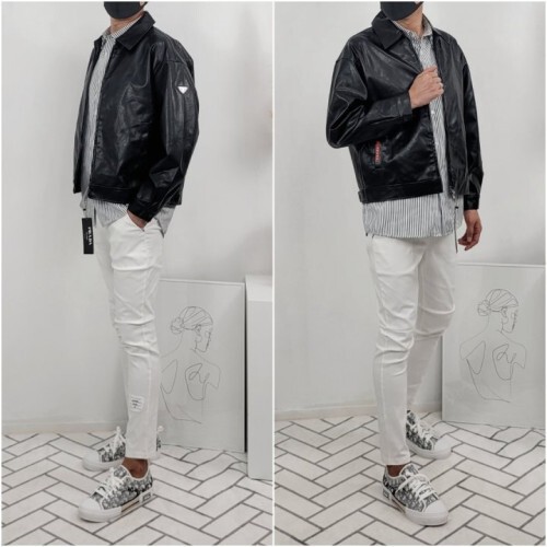 프라* 크랙 레더 자켓 블루종
