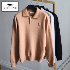 maison kitsun* 메종키츠* 폭스헤드 베이직 긴팔 카라 니트