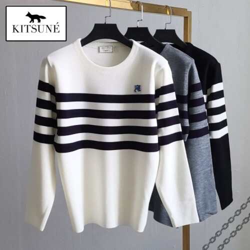 maison kitsun* 메종키츠* 블루폭스 사선 니트