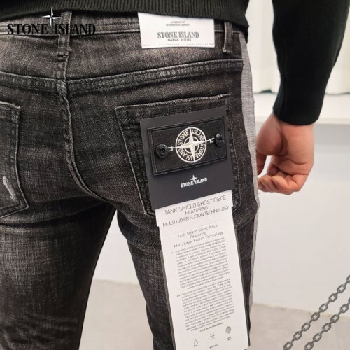stone islan* 스톤아일랜* 흑백패치 라인 흑 청바지