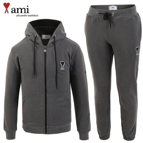 ami 아미 패치 로고 피그먼트 후드 집업 트레이닝 세트