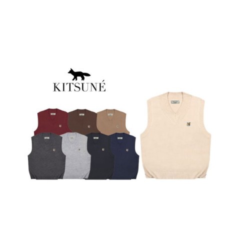 maison kitsun* 메종키츠* 오버핏 브이넥 니트 조끼