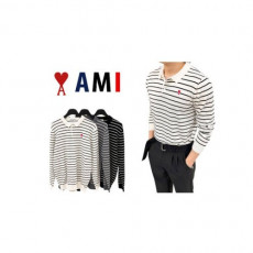 ami 아미 스몰패치 스트라이프 니트 카라티