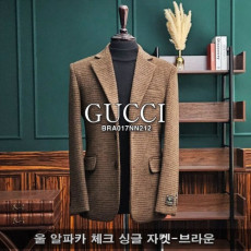  구* 울 알파카 체크 싱글 자켓