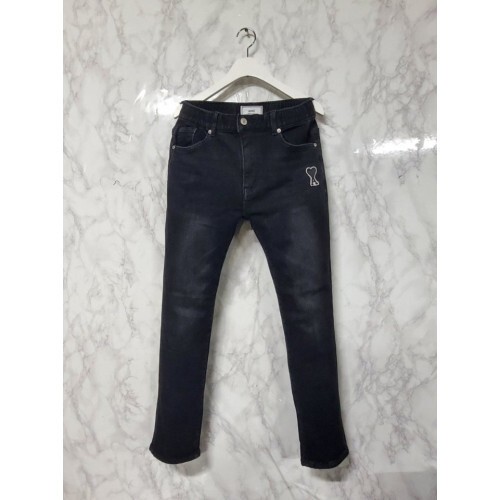 ami 아미 fw 기모 블랙 데미지 데님 팬츠