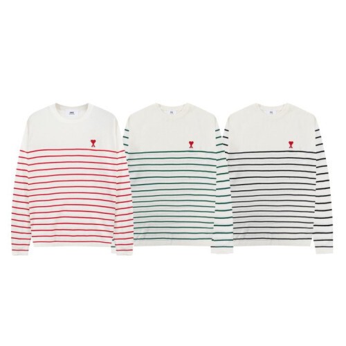 ami 아미 스몰 하트 스트라이프 니트