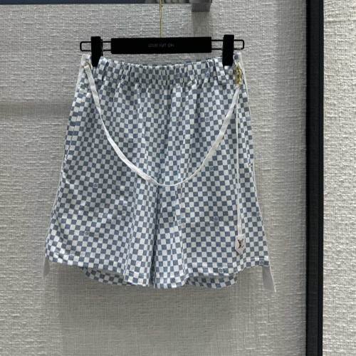 루이비* 블루 &화이트 체크무늬 프린트 반바지