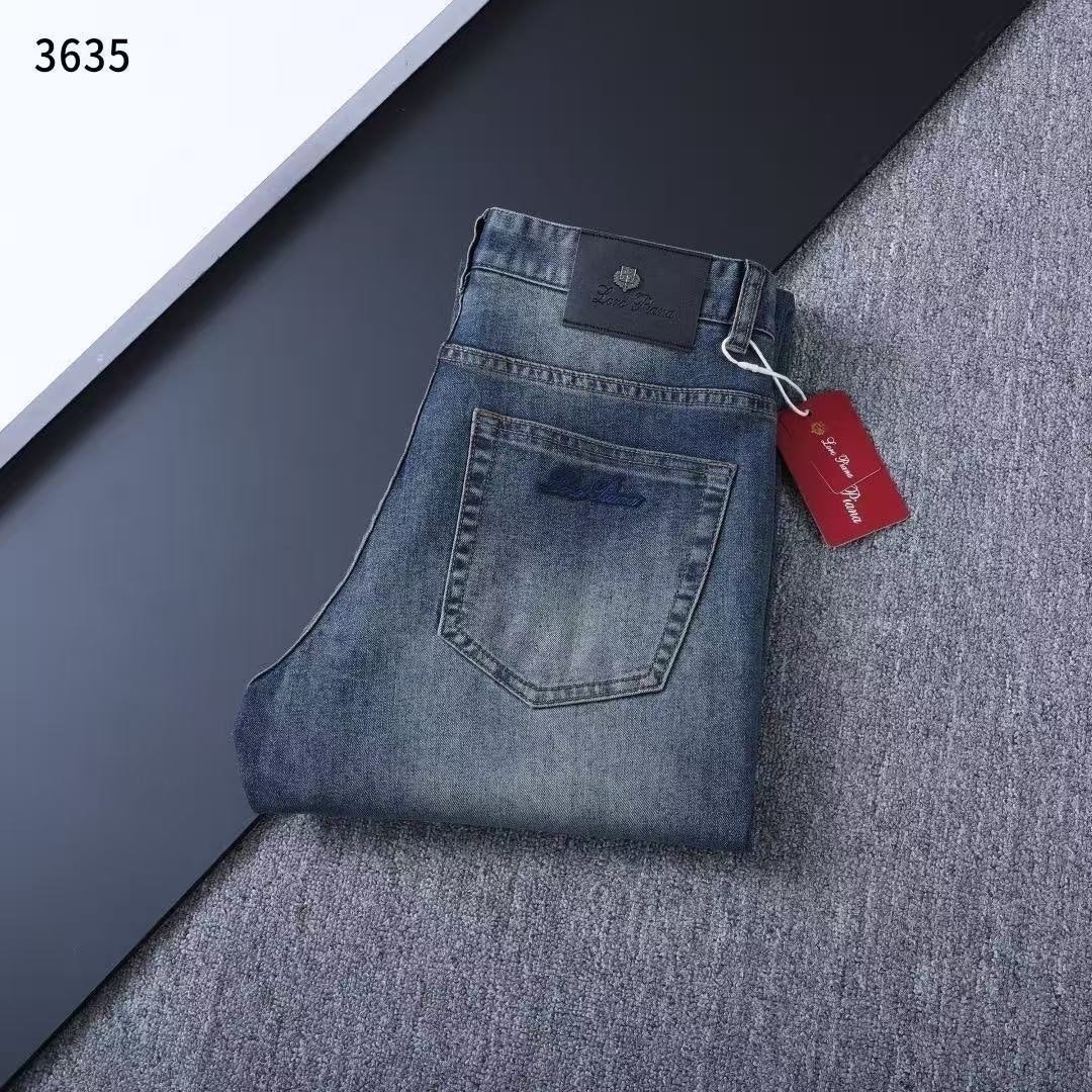 로로피아나 클래식 자수 로고 스판 데님 워싱진