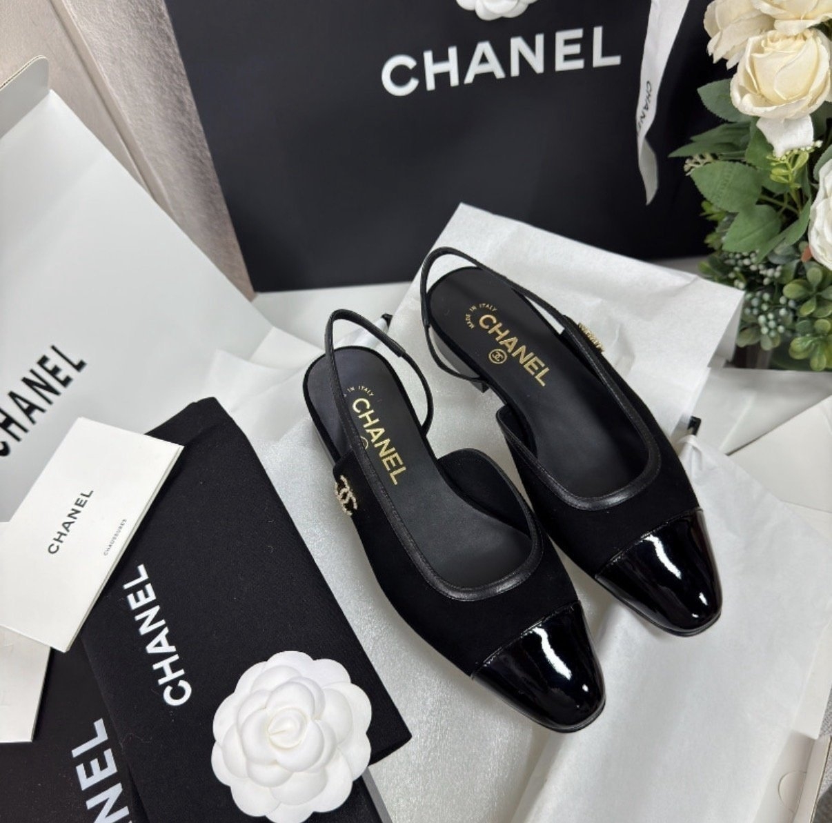 샤넬 스웨이드 카프스킨 슬링백 플랫 (풀박스구성)