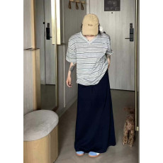 미우미우 스트라이프 브이넥 반팔&핀턱 밴딩 롱스커트