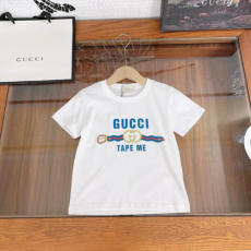 Gucc* 24SS 라운드넥 반팔 아동용 티셔츠