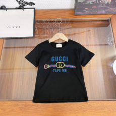 Gucc* 24SS 라운드넥 반팔 아동용 티셔츠