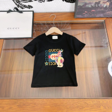 Gucc* 24SS 라운드넥 반팔 아동용 티셔츠